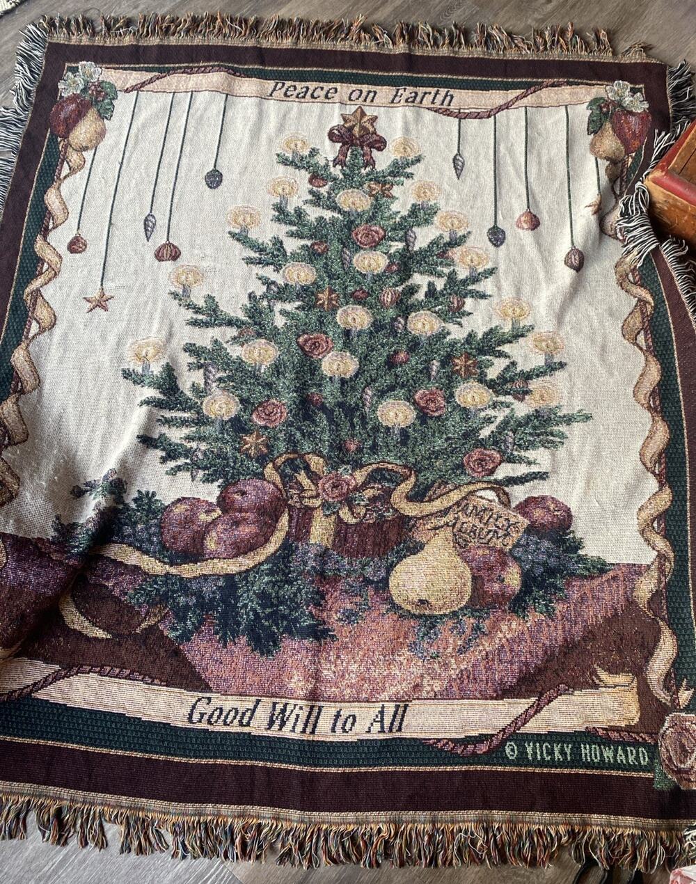 Vicky Howard Peace On Earth Good Will to All Tapestry Throw Blanket 5ft x 4ft